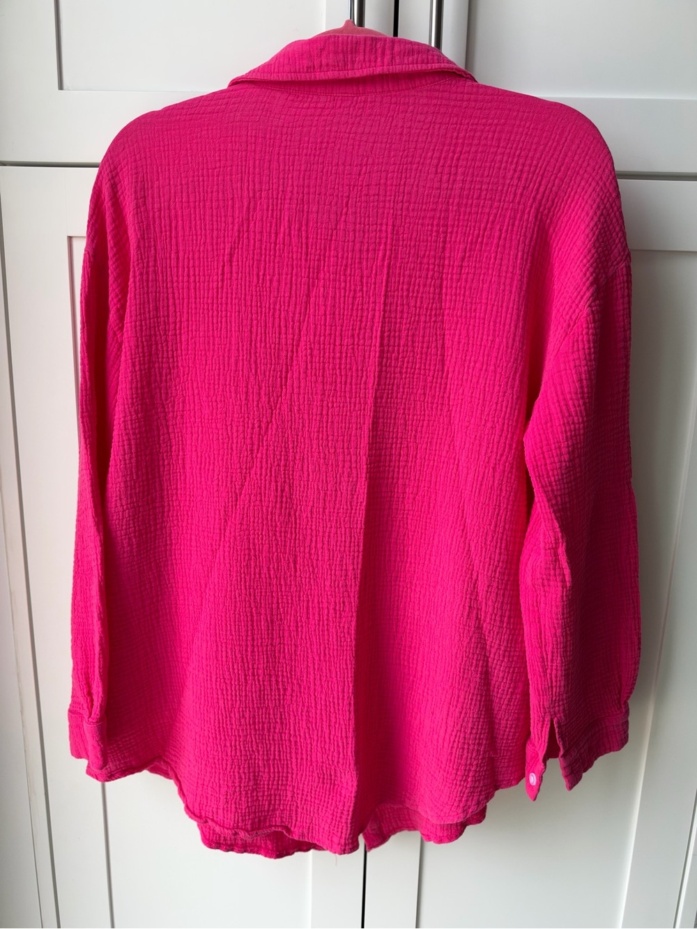 Hot Pink Cotton Gauze Button-Down Shirt | XL | Resort Beach Cover-Up - Picture 4 of 6